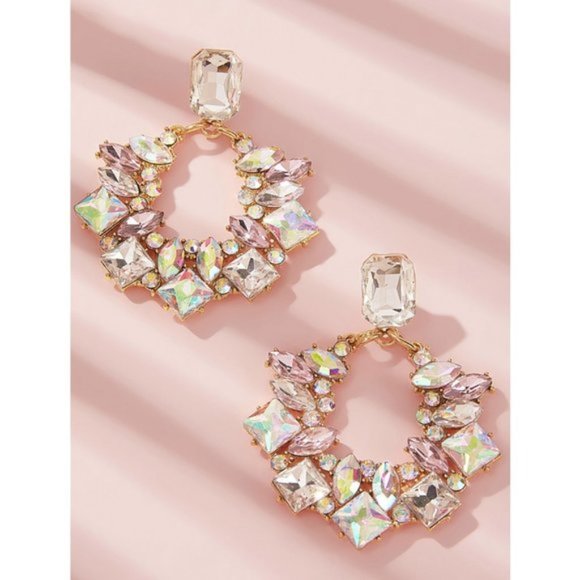 Fancy Large Rhinestone Earrings - Picture 2 of 2